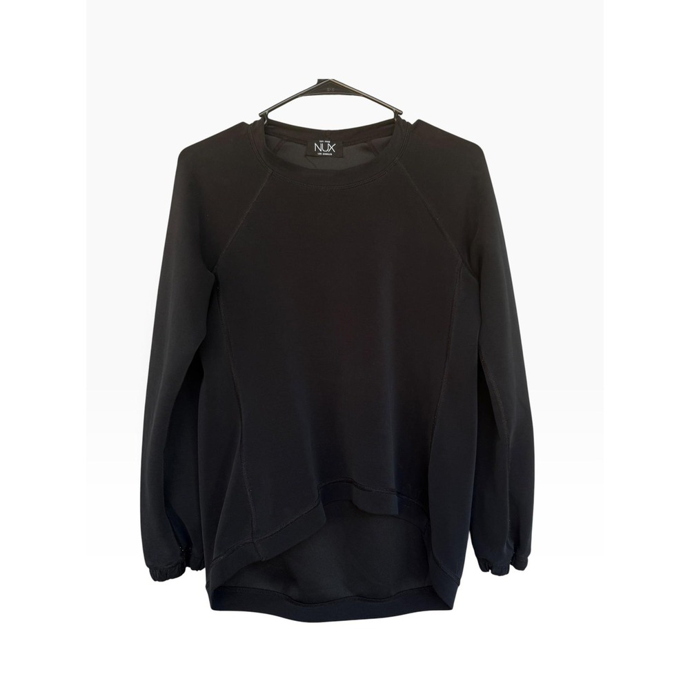 NUX Sweatshirt Womens Medium Black High Low Hem Raglan Crewneck Pullover Top